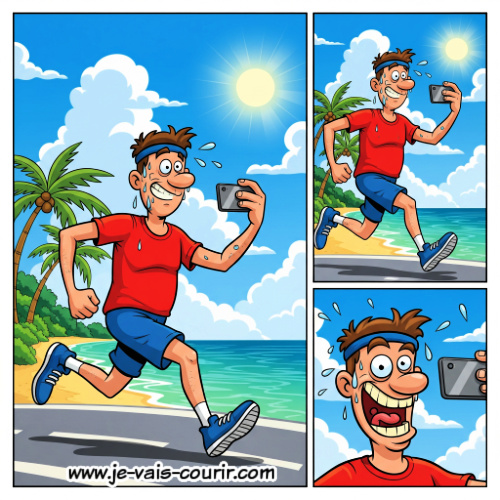 sportifs qui font des selfies dans l'effort en vacances