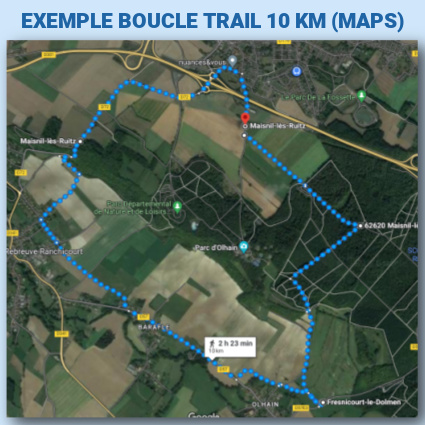 Exemple de boucle trail de 10 km faite avec Google Maps
