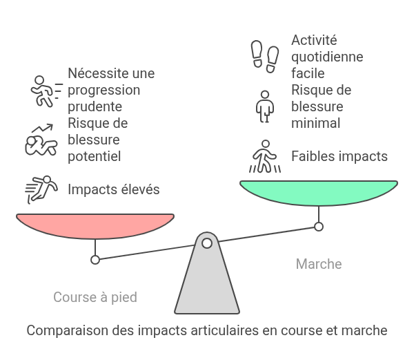comparaison  impact articulaire de marcher ou courir
