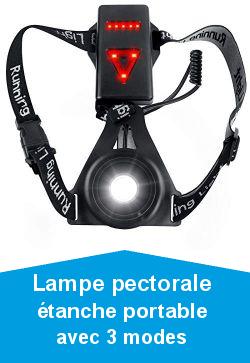 Zenoplige Lampe Poitrine LED Rechargeable USB 3 Modes d\'éclairage, Lampe Running avec Lumière Rouge Idéal pour Courir, Escalade, Pêche, Camping, Jogging