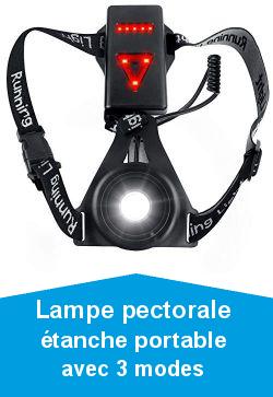 Zenoplige Lampe Poitrine LED Rechargeable USB 3 Modes d\'clairage, Lampe Running avec Lumire Rouge Idal pour Courir, Escalade, Pche, Camping, Jogging