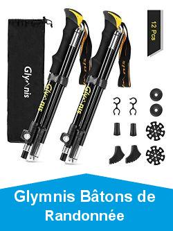 Glymnis Btons de Randonne Btons de Marche en Aluminium 7075 Rglable de 36  130 cm et Fermeture par 4 Paires de Tampons en Caoutchouc pour Le Conditionnement du Trekking