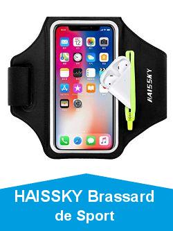 HAISSKY Brassard de Sport avec Poche Airpods, Brassard Sport pour iPhone 12 11 Pro XR XS X 8 7 6, Brassard Telephone Smartphone Running Brassard pour Jogging Cyclisme Randonne (Noir)