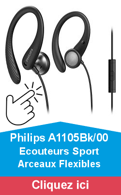 Philips Audio A1105Bk/00 Casque avec Micro, couteurs Sport (Arceaux Flexible, Ouverture pour Les Basses, Rsistant  la Transpiration Ipx2, Tlcommande en Ligne) Noire