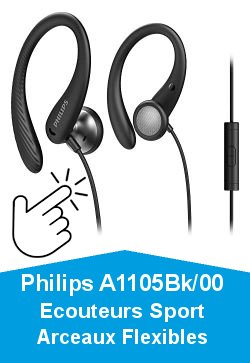 Philips Audio A1105Bk/00 Casque avec Micro, Écouteurs Sport (Arceaux Flexible, Ouverture pour Les Basses, Résistant à la Transpiration Ipx2, Télécommande en Ligne) Noire