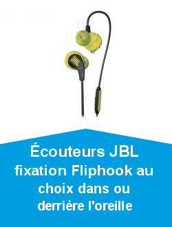 Écouteurs JBL fixation Fliphook au choix dans ou derrière l'oreille